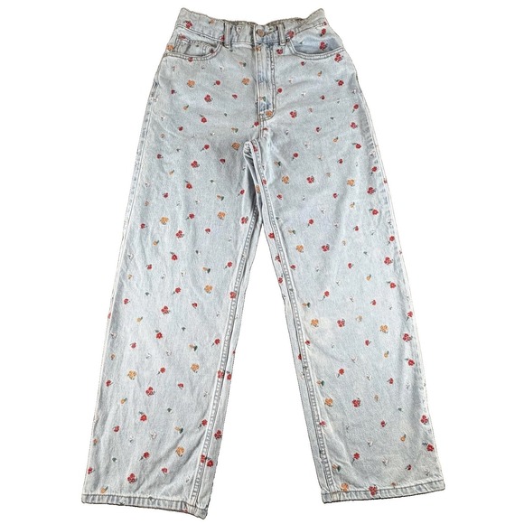 BDG Denim - BDG Jeans Womens 26 Light Wash Blue High Rise Loose Baggy Floral Embroidered